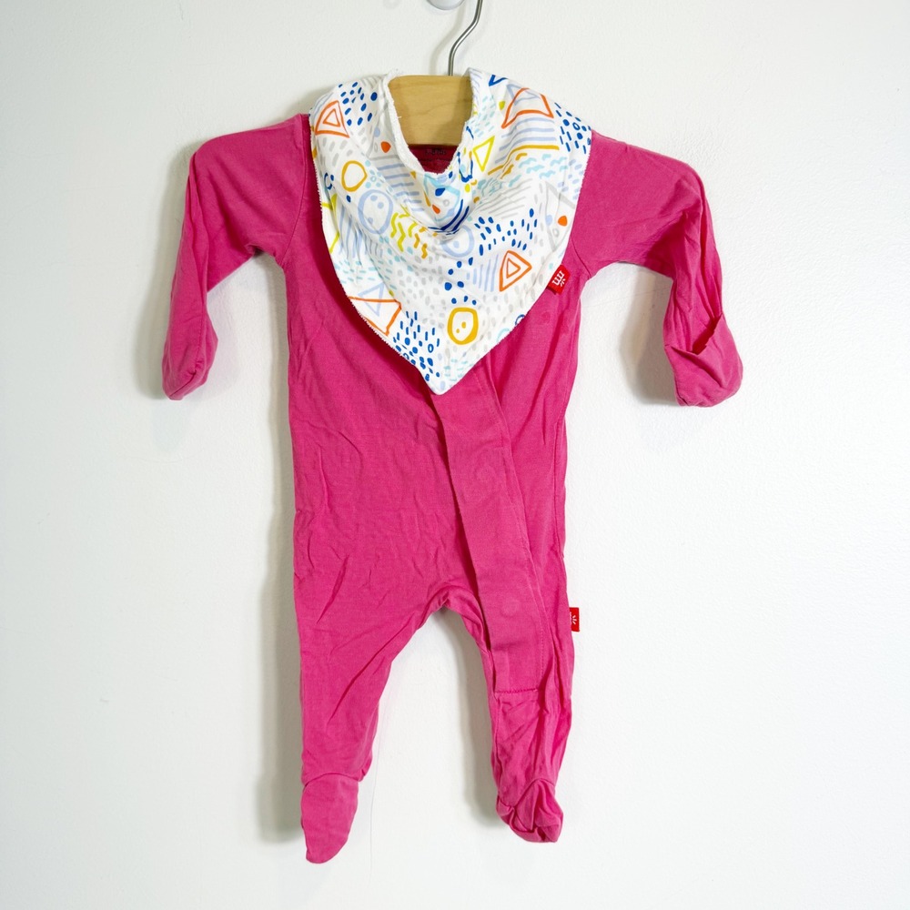 Magnetic Me Footie Sleeper Girls Newborn Pink Magnetic Closure With Bib